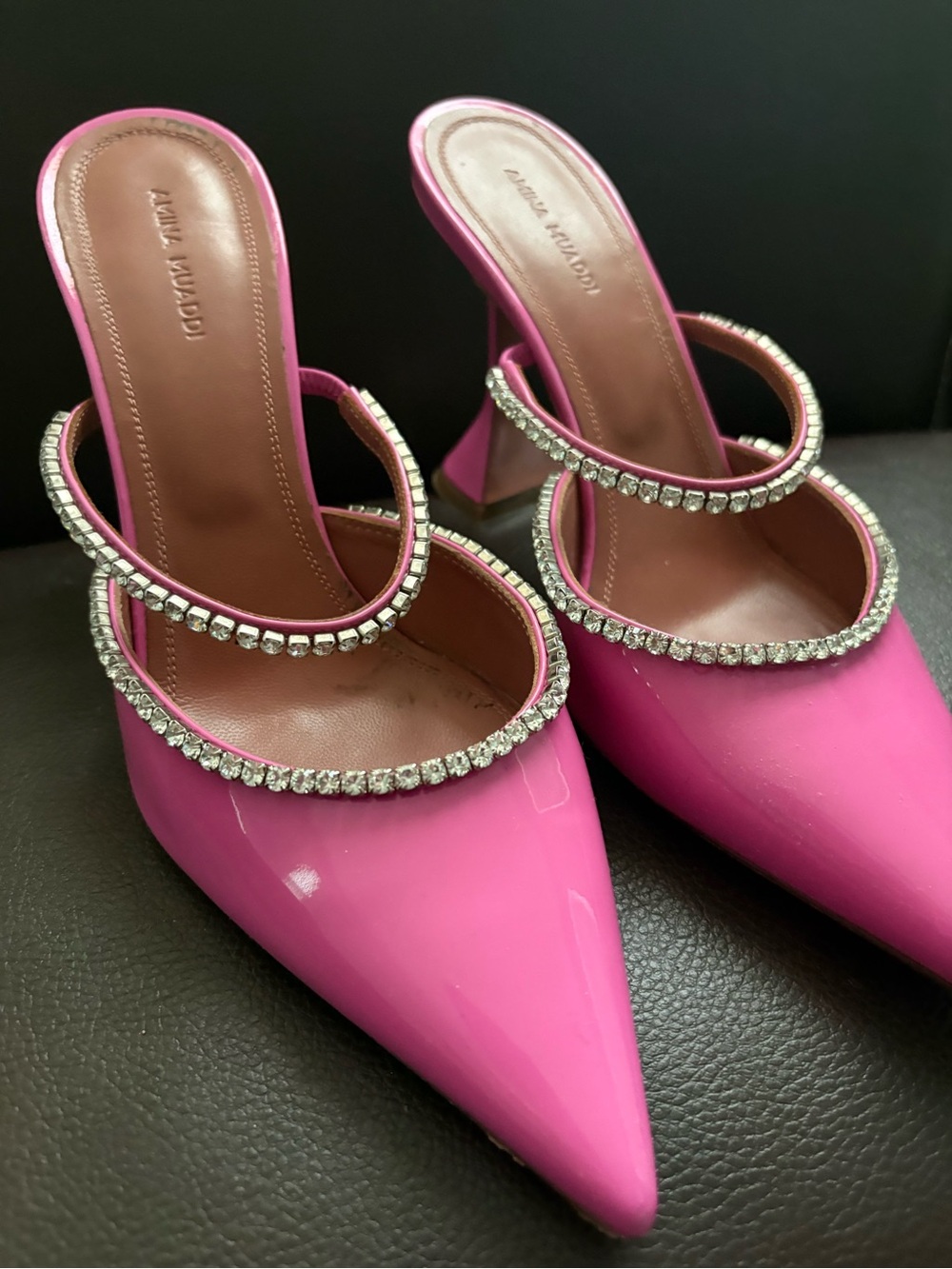 Mara-Magenta Rhinestone-Trim Pointed Toe Mules
